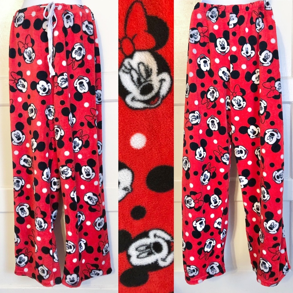 Official Mickey and Minnie red soft fuzzy pj pajama pants size XL